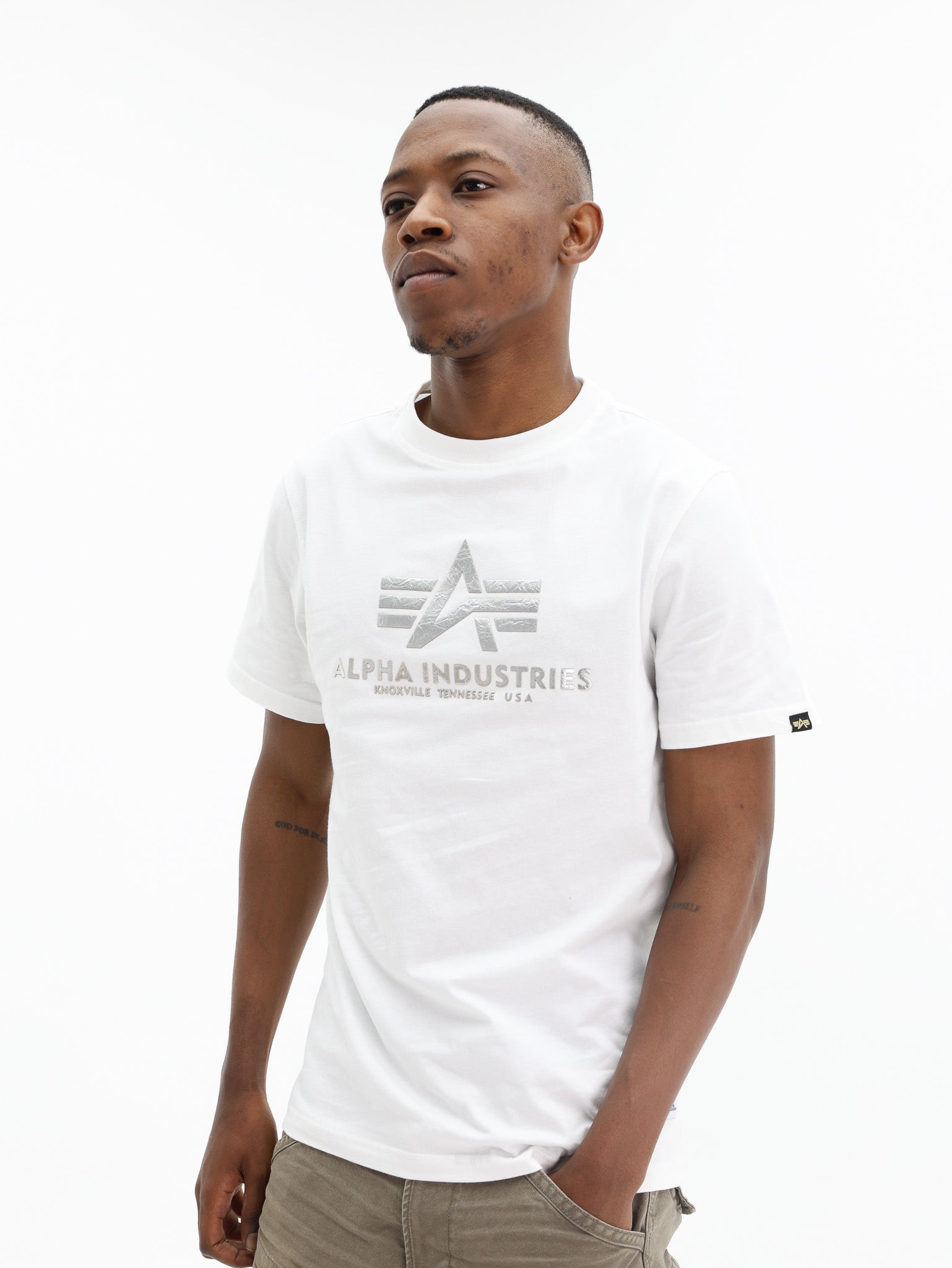 Alpha T-Shirt Metallic Logo White